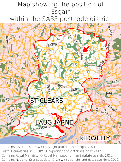 Map showing location of Esgair within SA33