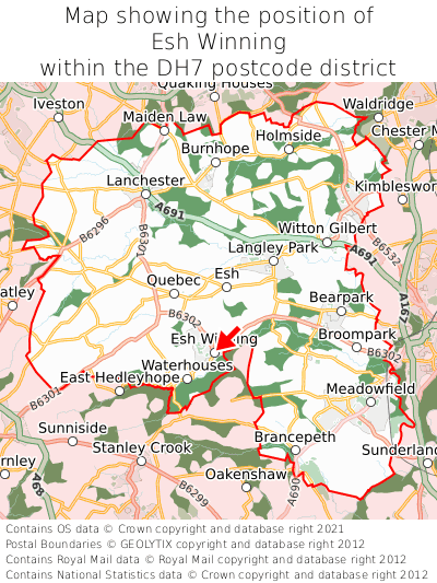 Map showing location of Esh Winning within DH7