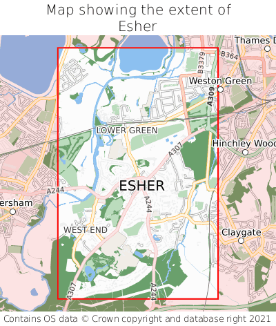 Map showing extent of Esher as bounding box