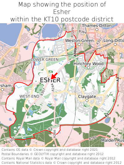 Map showing location of Esher within KT10