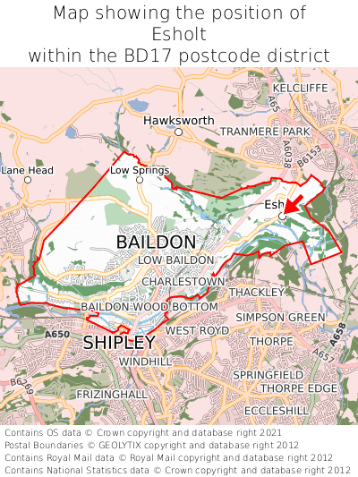 Map showing location of Esholt within BD17
