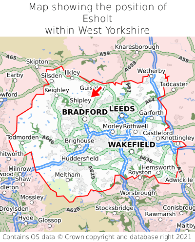 Map showing location of Esholt within West Yorkshire