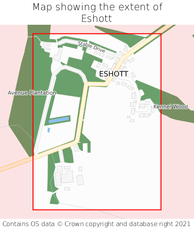 Map showing extent of Eshott as bounding box