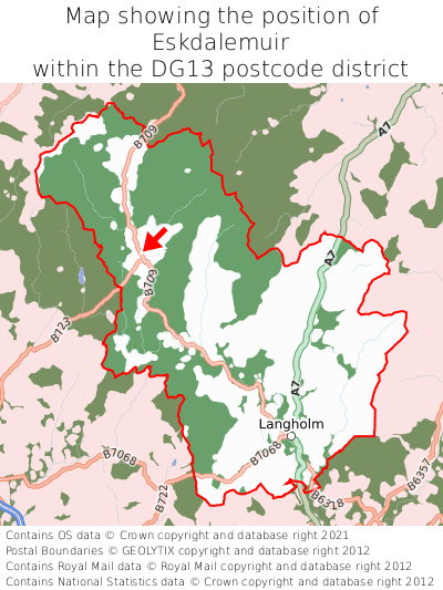Map showing location of Eskdalemuir within DG13