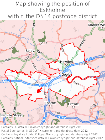Map showing location of Eskholme within DN14
