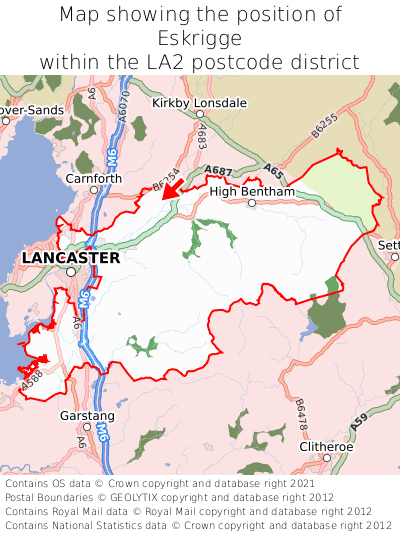 Map showing location of Eskrigge within LA2