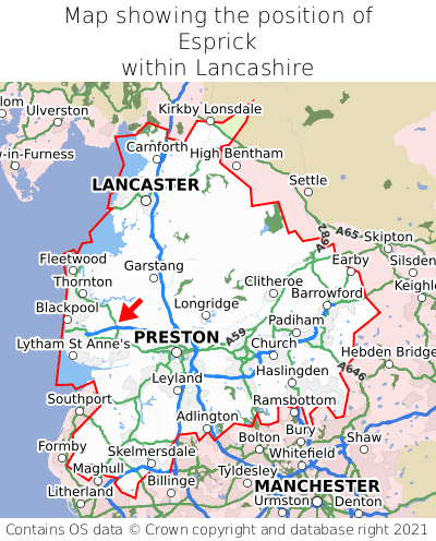 Map showing location of Esprick within Lancashire