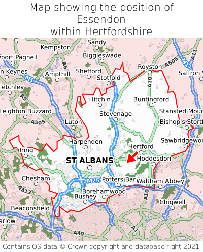 Map showing location of Essendon within Hertfordshire