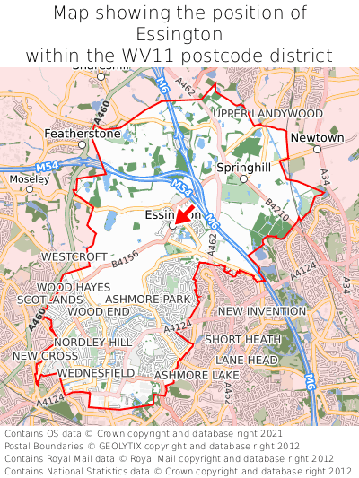 Map showing location of Essington within WV11