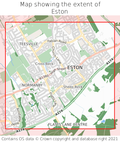 Map showing extent of Eston as bounding box