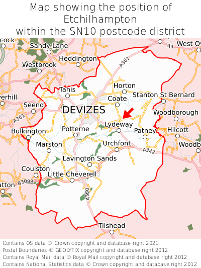 Map showing location of Etchilhampton within SN10