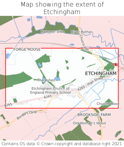 Map showing extent of Etchingham as bounding box