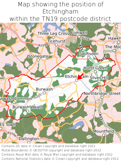 Map showing location of Etchingham within TN19