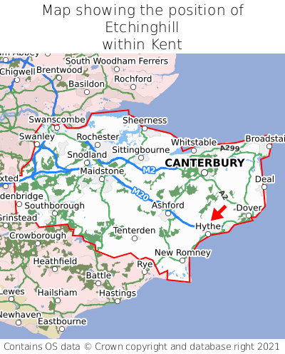 Map showing location of Etchinghill within Kent