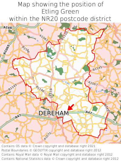 Map showing location of Etling Green within NR20