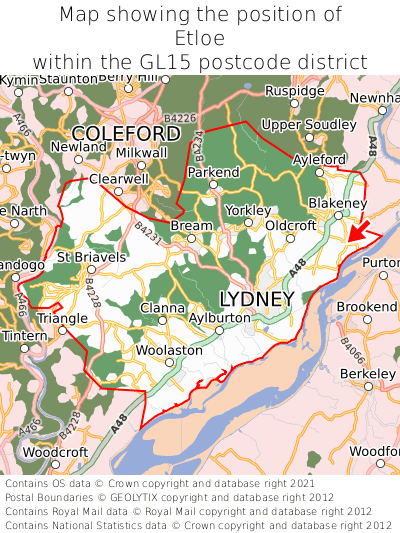 Map showing location of Etloe within GL15