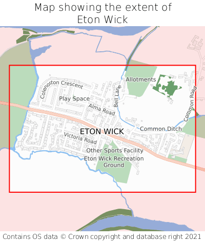 Map showing extent of Eton Wick as bounding box