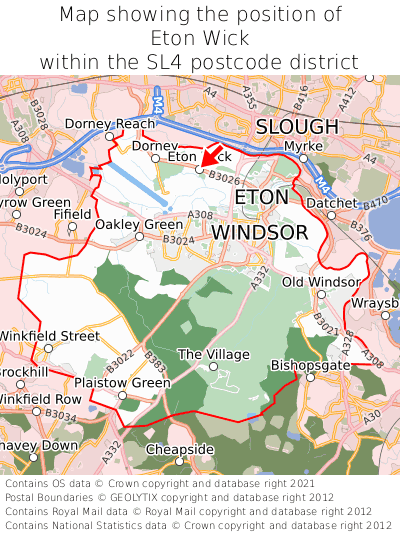 Map showing location of Eton Wick within SL4