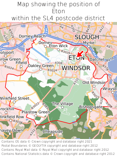 Map showing location of Eton within SL4