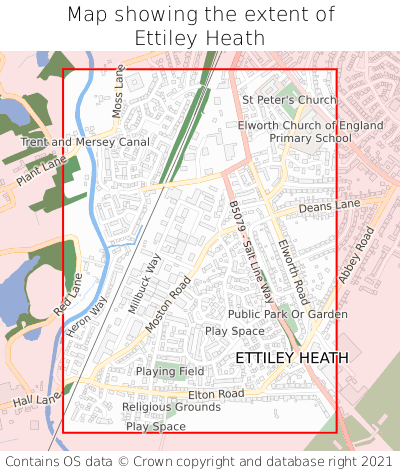 Map showing extent of Ettiley Heath as bounding box