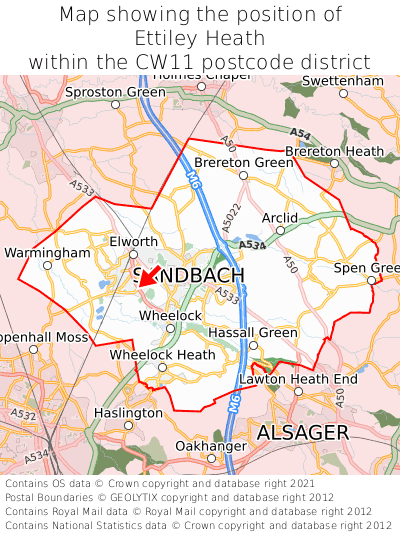 Map showing location of Ettiley Heath within CW11