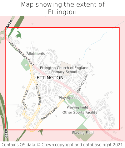 Map showing extent of Ettington as bounding box