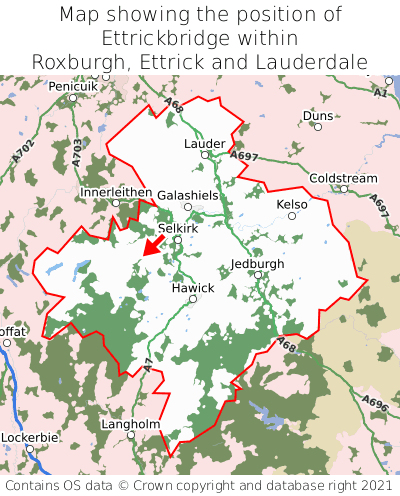 Map showing location of Ettrickbridge within Roxburgh, Ettrick and Lauderdale