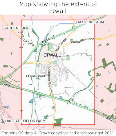 Map showing extent of Etwall as bounding box