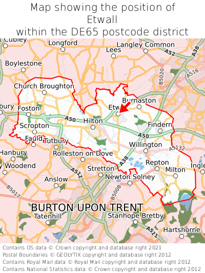 Map showing location of Etwall within DE65