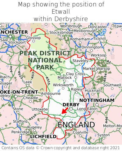 Map showing location of Etwall within Derbyshire
