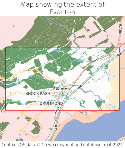 Map showing extent of Evanton as bounding box