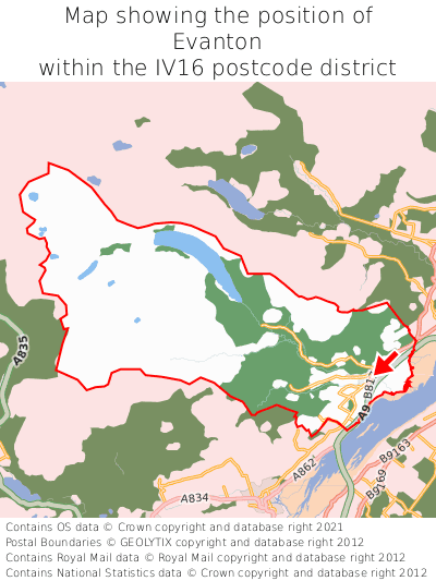 Map showing location of Evanton within IV16