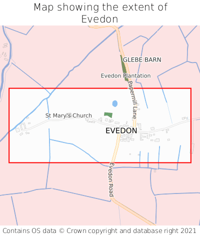 Map showing extent of Evedon as bounding box