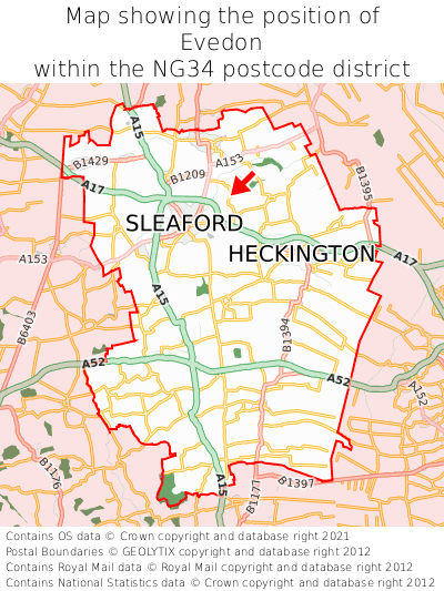 Map showing location of Evedon within NG34