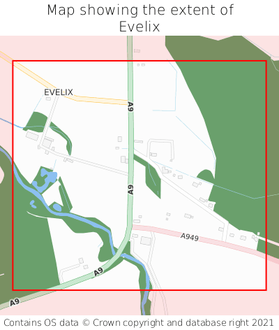 Map showing extent of Evelix as bounding box