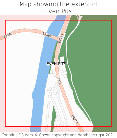Map showing extent of Even Pits as bounding box