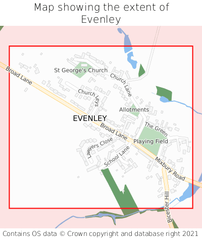 Map showing extent of Evenley as bounding box