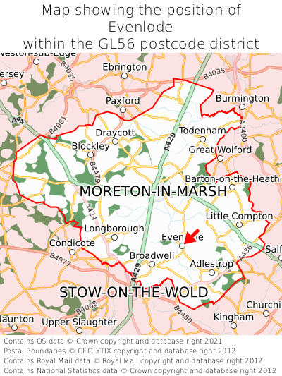 Map showing location of Evenlode within GL56