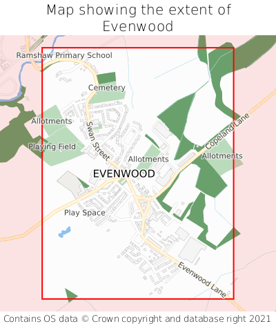 Map showing extent of Evenwood as bounding box