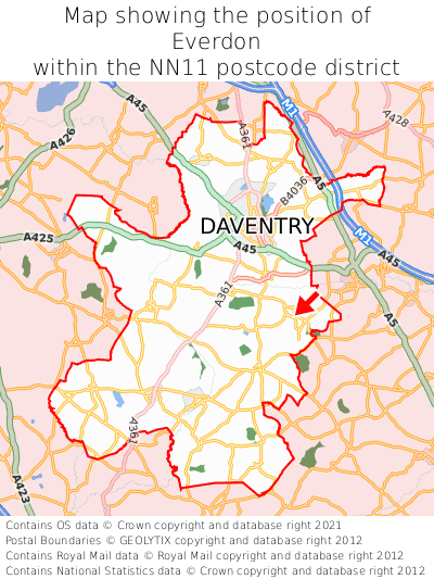 Map showing location of Everdon within NN11