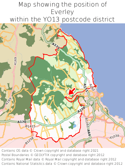 Map showing location of Everley within YO13