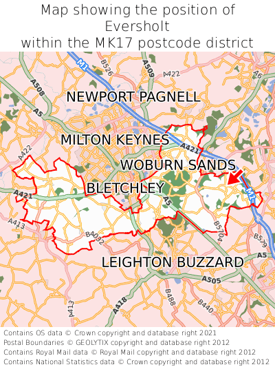 Map showing location of Eversholt within MK17