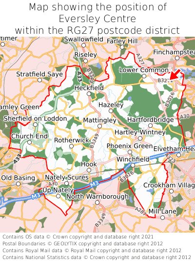 Map showing location of Eversley Centre within RG27
