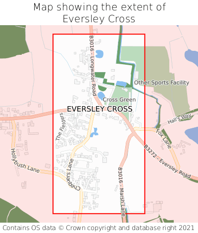 Map showing extent of Eversley Cross as bounding box