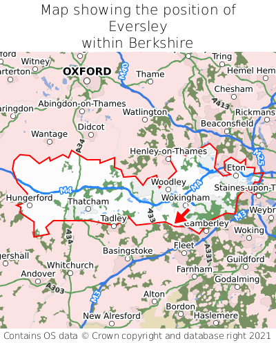 Map showing location of Eversley within Berkshire