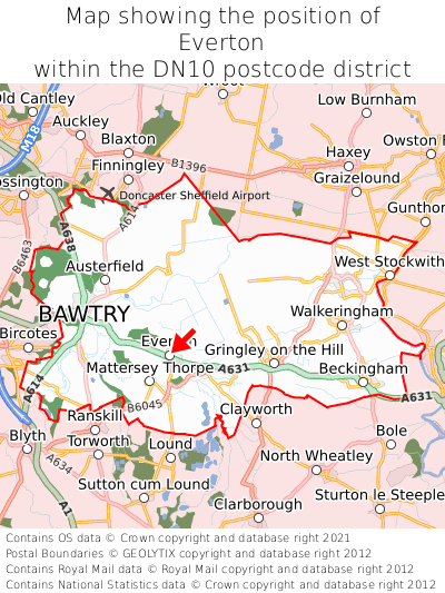 Map showing location of Everton within DN10