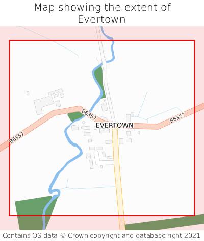 Map showing extent of Evertown as bounding box