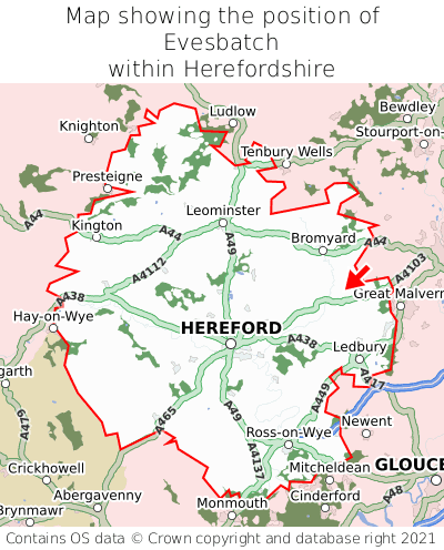 Map showing location of Evesbatch within Herefordshire