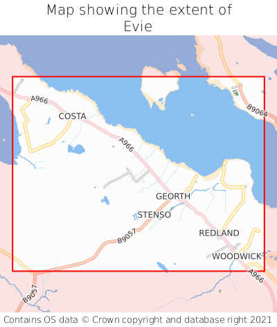 Map showing extent of Evie as bounding box
