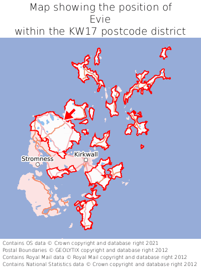 Map showing location of Evie within KW17